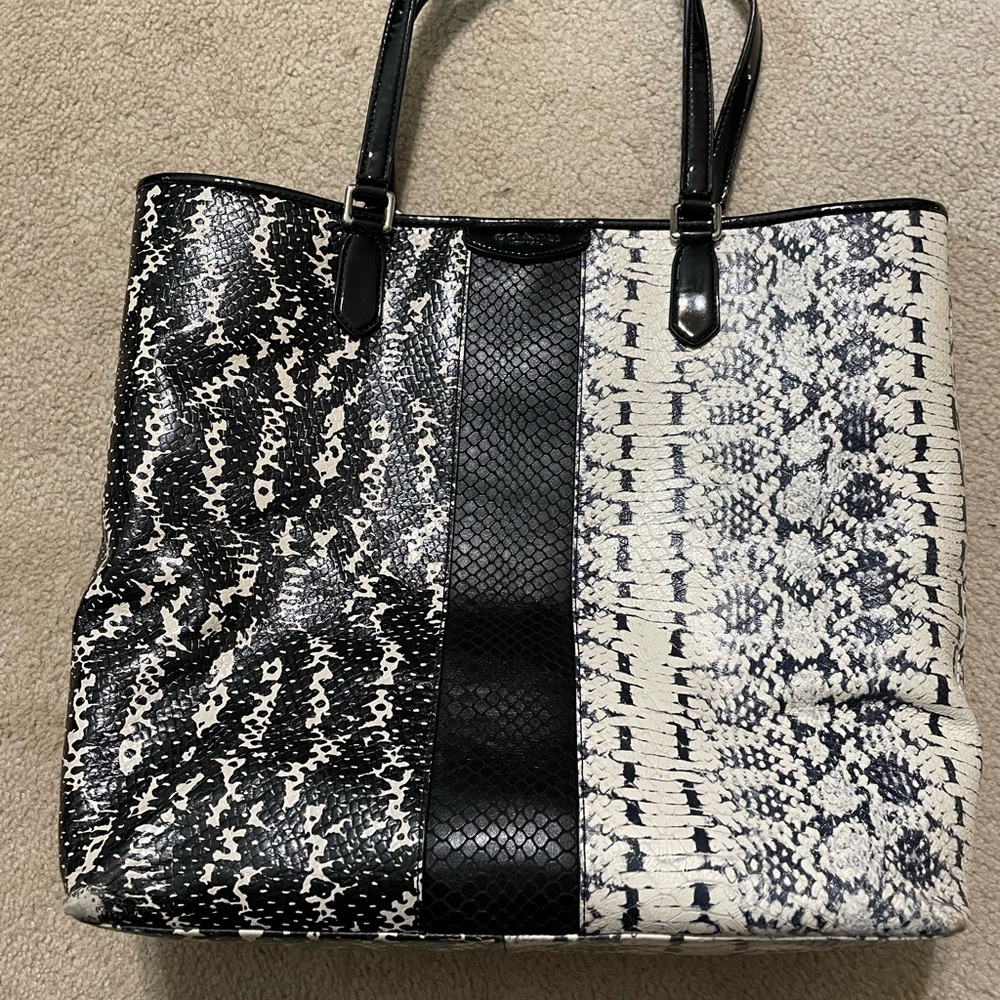 Coach Black and White Snakeskin Tote